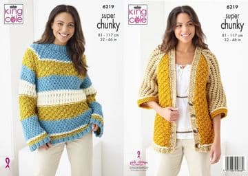 King Cole Super Chunky Knitting Pattern - 6219 Ladies Sweater & Cardigan