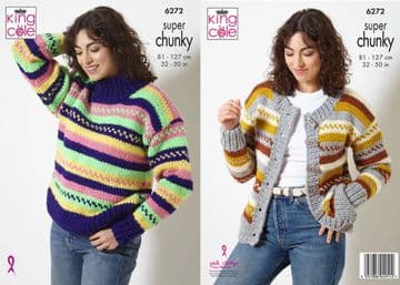 King Cole Super Chunky Knitting Pattern - 6272 Ladies Sweater & Cardigan (2 Designs)