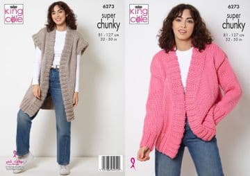 King Cole Super Chunky Knitting Pattern - 6273 Ladies Cardigan & Waistcoat ( 2 Designs)
