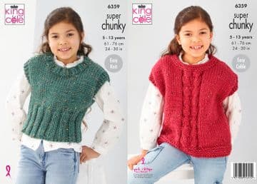 King Cole Super Chunky Knitting Pattern - 6359 Children's Tank Tops (2 Designs)