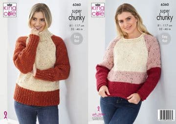 King Cole Super Chunky Knitting Pattern - 6360 Ladies Sweaters (2 Designs)