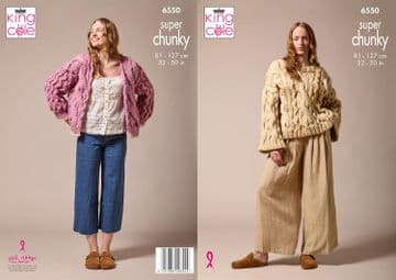 King Cole Super Chunky Knitting Pattern - 6550 Ladies Cardigan & Sweater (2 Designs)