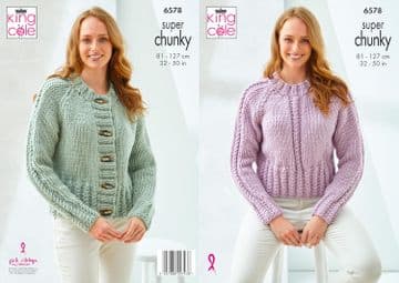 King Cole Super Chunky Knitting Pattern - 6578 Ladies Sweater & Cardigan