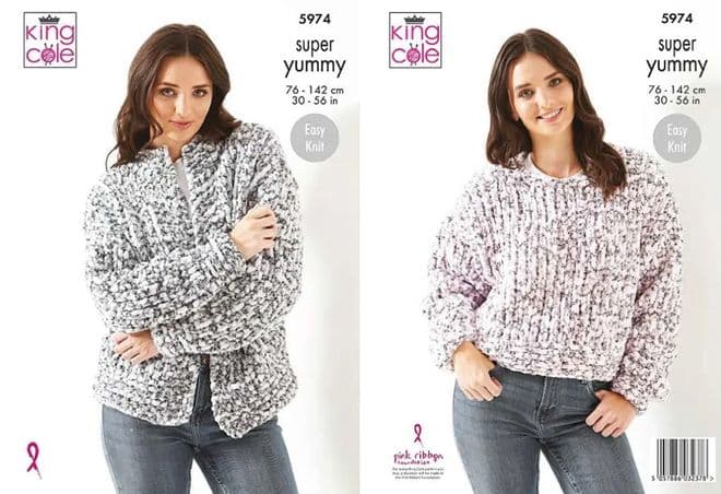 King Cole Super Yummy Knitting Pattern - 5974 Ladies Jacket & Sweater