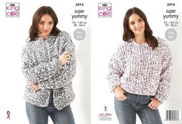 King Cole Super Yummy Knitting Pattern - 5974 Ladies Jacket & Sweater