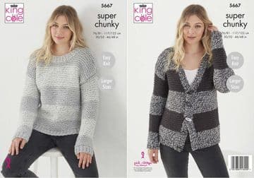 King Cole Timeless Classic Super Chunky Knitting Pattern - 5667 Sweater & Cardigan