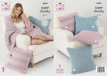 King Cole Timeless Classic Super Chunky Knitting Pattern - 5670 Throw & Cushions