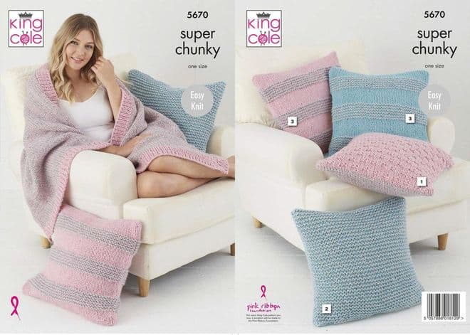 King Cole Timeless Classic Super Chunky Knitting Pattern - 5670 Throw & Cushions