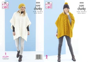 King Cole Timeless Super Chunky Knitting Pattern - 5525 Ponchos