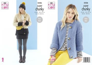 King Cole Timeless Super Chunky Knitting Pattern - 5526 Cardigans & Hat