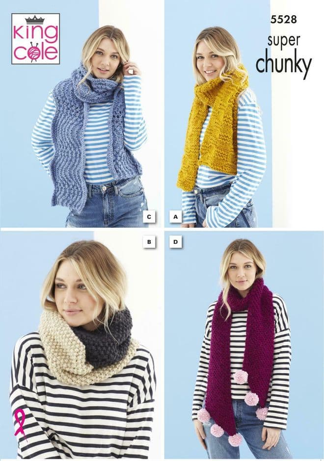 King Cole Timeless Super Chunky Knitting Pattern - 5528 Scarves & Loop