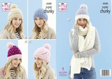 King Cole Timeless Super Chunky Knitting Pattern - 5530 Hats