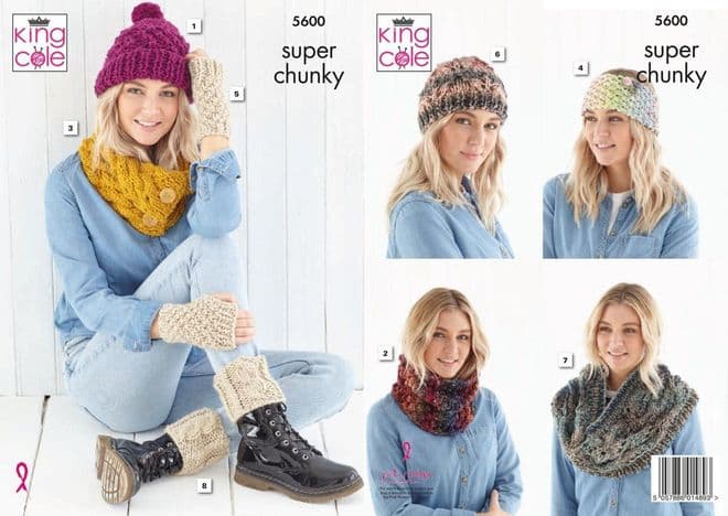 King Cole Timeless Super Chunky Knitting Pattern - 5600 Accessories
