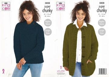 King Cole Timeless Super Chunky Knitting Pattern - 5828 Jacket & Sweater