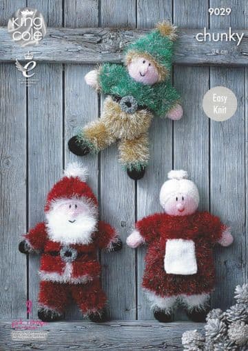 King Cole Tinsel Chunky - 9029 Christmas Sants, Elf & Mrs Claus Knitting Pattern