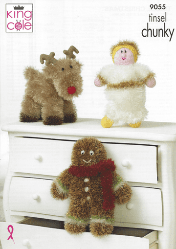 King Cole Tinsel Chunky - 9055 Angel, Reindeer & Gingerbread Man Knitting Pattern