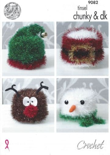 King Cole Tinsel Chunky - 9082 Christmas Toilet Roll Covers Crochet Pattern