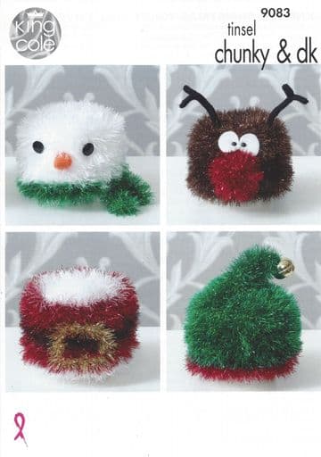 King Cole Tinsel Chunky - 9083 Christmas Toilet Roll Covers Knitting Pattern