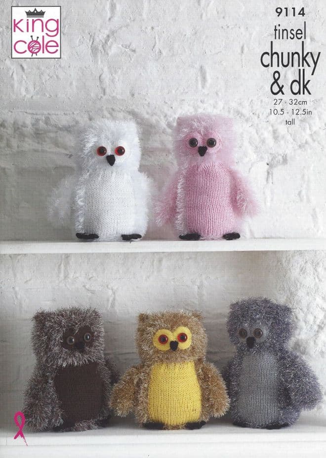 King Cole Tinsel Chunky - 9114 Owls (two sizes) Knitting Pattern