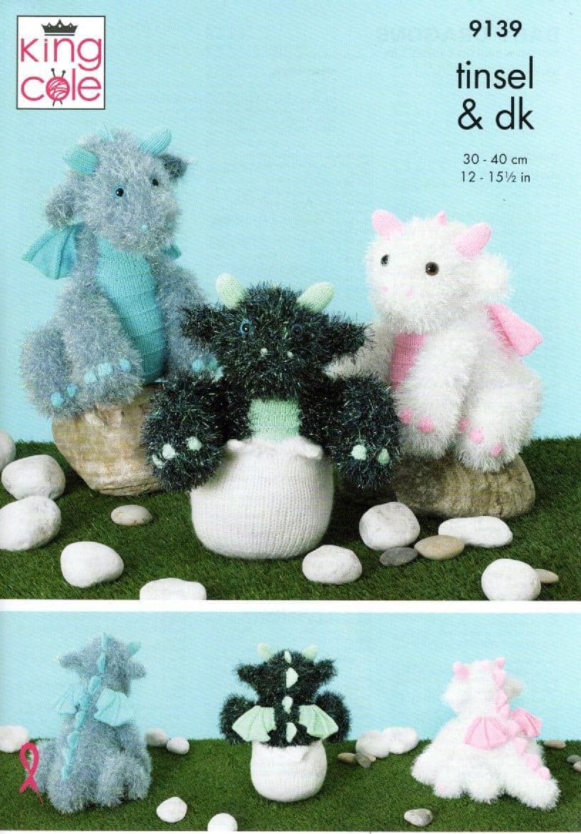 King Cole Tinsel Chunky 9139 Toy Baby Dragons Knitting Pattern