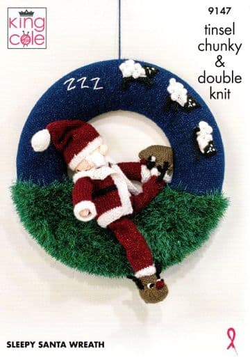 King Cole Tinsel Chunky - 9147 Sleepy Santa Wreath Knitting Pattern