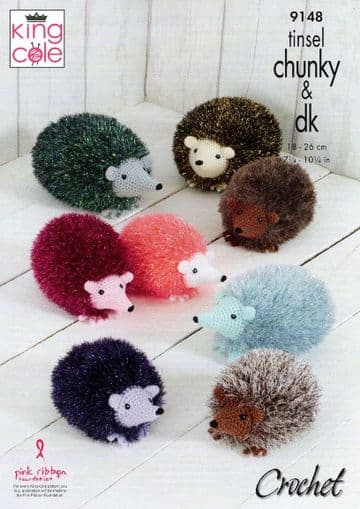 King Cole Tinsel Chunky Crochet Pattern - 9148 Crochet Toy Hedgehogs