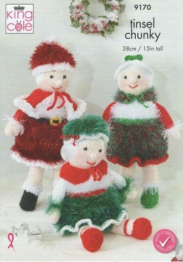 King Cole Tinsel Chunky & DK Knitting Pattern - 9170 Mrs Santa Claus