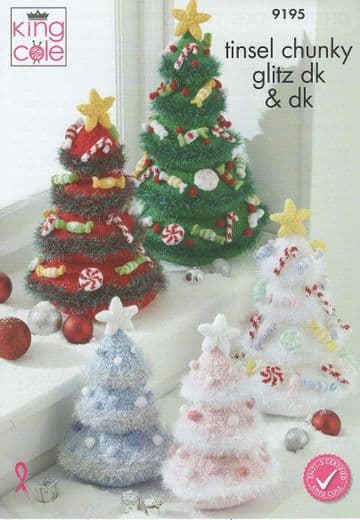 King Cole Tinsel Chunky, Glitz & DK Knitting Pattern - 9195 Christmas Trees