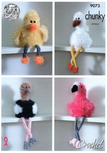 King Cole Tinsel Chunky Knitting Pattern - 9073 Bird Toilet Roll Covers