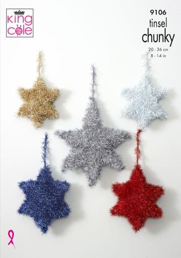 King Cole Tinsel Chunky Knitting Pattern - 9106 Tinsel Stars
