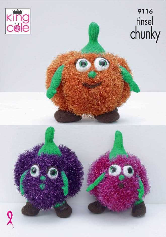King Cole Tinsel Chunky Knitting Pattern - 9116 Pumpkins