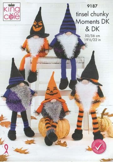 King Cole Tinsel Chunky, Moments DK & DK Knitting Pattern - 9187 Halloween Gonks