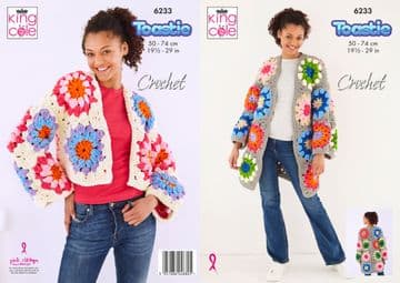 King Cole Toastie Crochet Pattern - 6233 Ladies Short & Long Coatigan
