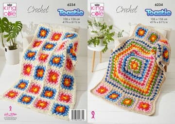 King Cole Toastie Crochet Pattern - 6234 Granny Square Blankets