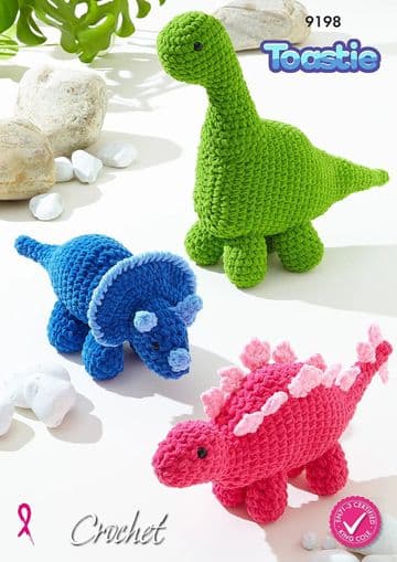 King Cole Toastie Crochet Pattern - 9198 Dinasaurs Toys (3 Designs)