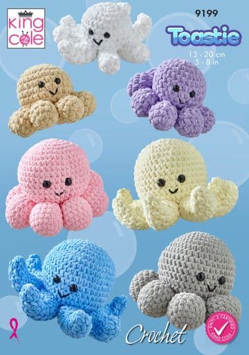 King Cole Toastie Crochet Pattern - 9199 Octopus Toys (4 Designs)
