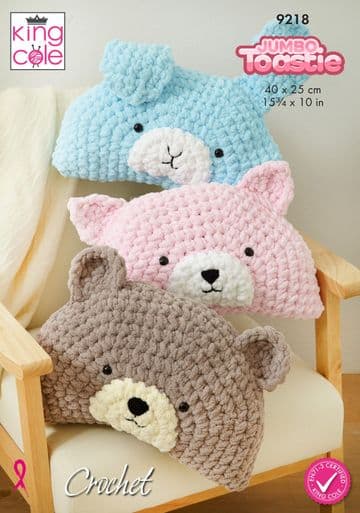 King Cole Toastie Crochet Pattern - 9218 Animal Pillows (3 Designs)