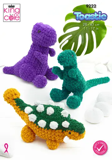 King Cole Toastie Crochet Pattern - 9222 Dinosaurs Toys (3 Designs)