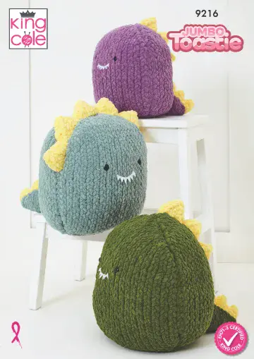 King Cole Toastie Knitting Pattern - 9216 Squishy Dinosaur Toys