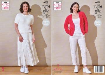 King Cole Truffle Glitz Knitting Pattern - 6052 Ladies Cardigans & Short Sleeved Top