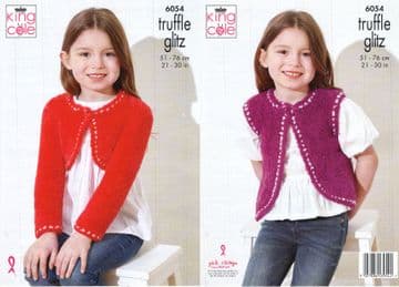 King Cole Truffle Glitz Knitting Pattern - 6054 Girl's Cardigan & Waistcoat