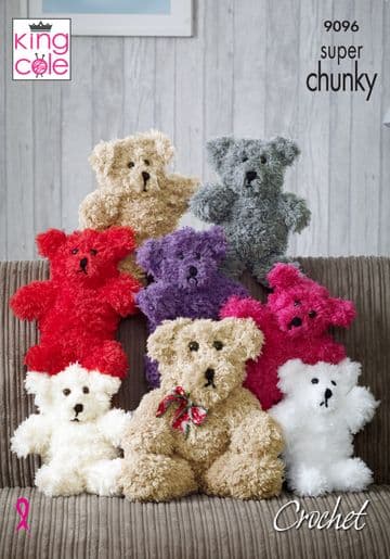 King Cole Tufty Super Chunky Crochet Pattern - 9096 Joseph the Bear