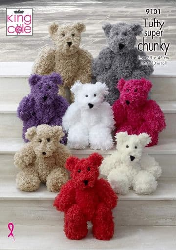 King Cole Tufty Super Chunky Knitting Pattern - 9101 Toy Teddies