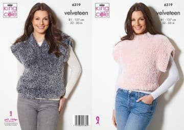King Cole Velveteen Super Chunky Knitting Pattern - 6319 Ladies Tank Tops (2 Designs)