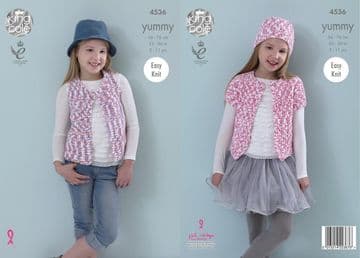 King Cole Yummy - 4536 Waistcoat, Cardigan & Hat Knitting Pattern