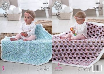 King Cole Yummy - 4678 Blankets Crochet Pattern