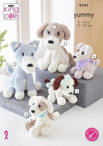 King Cole Yummy - 9191 Dog Toys Crochet Pattern