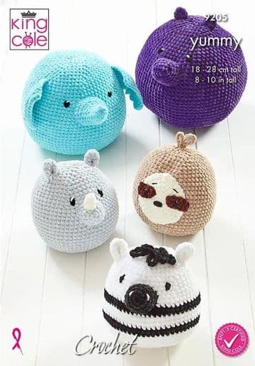 King Cole Yummy Crochet Pattern - 9205 Wildlife Squishy Toys