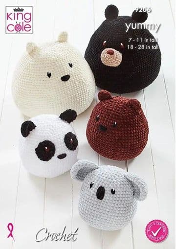 King Cole Yummy Crochet Pattern - 9206 Yummy Bear Squishy Toys (5 Designs)