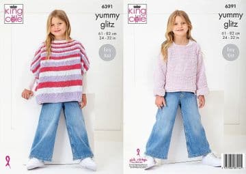 King Cole Yummy Knitting Pattern - 6391 Girls Cape Top & Sweater (2 Designs)